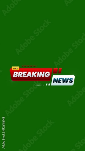 Breaking News Lower third Slider flashing animation on Green Screen Background for news, Elegant Professional Breaking news text smooth animation, Breaking News Template intro
