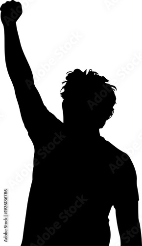 Person with Raised Fist Silhouette Symbolizing Protest Power and Victory Vector Graphic