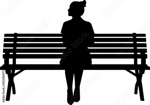 Solitary Woman Silhouette Sitting on Park Bench Vector