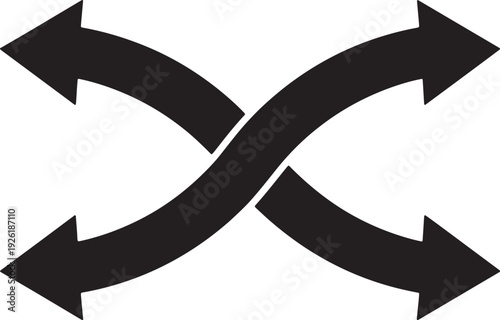 Four black curved arrows pointing outwards in opposite directions forming an X shape also transparent background