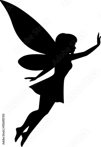 Flying Fairy Silhouette Black Vector Illustration