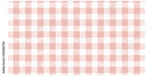 Red white checkered pattern, gingham design, textured squares, rustic fabric, picnic blanket, tablecloth textile, vintage grid, dining decor, flat vector illustration