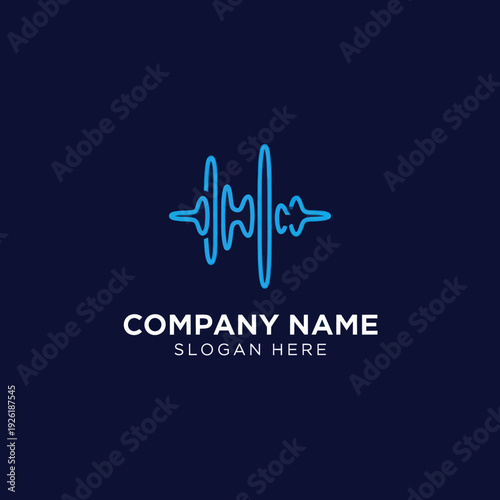 Blue Sound Wave Logo Design Template.