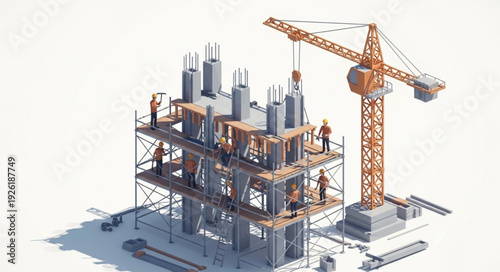 Construction Site with Crane and Building.