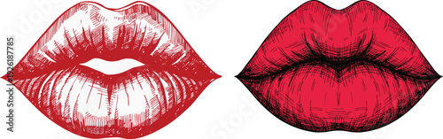 Kissing Lips Red Sketch Vector Illustration