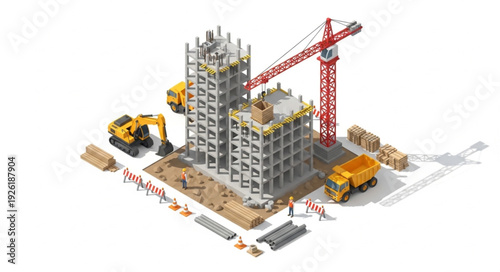 Construction Site with Crane and Buildings.