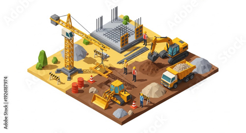 Construction Site with Crane and Buildings.