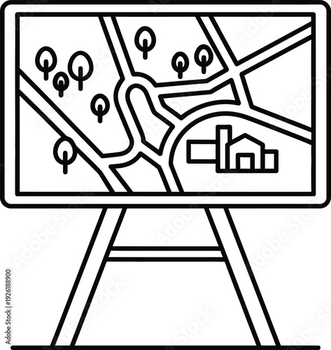 A simple line drawing of a map displayed on a screen.
