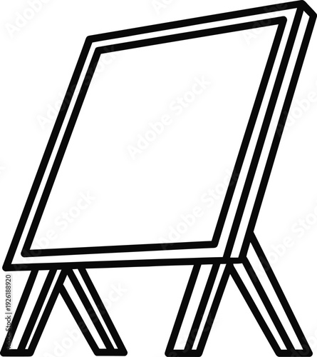 Simple line drawing of a blank easel on a white background ready for display