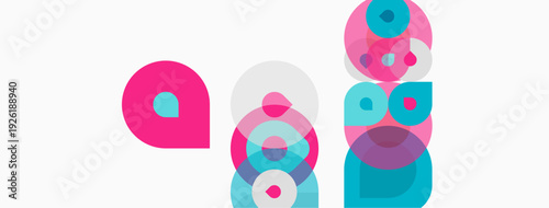 Abstract colorful circles overlap, creating layered visual effect. Soft pinks, blues dominate white background. Modern design.