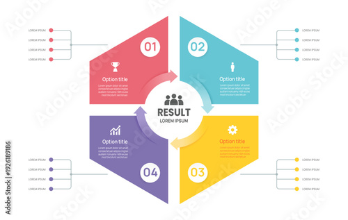 Infographic Quadrants Venn diagram chart template for business 4 circle arrow label options, presentation. vector illustration.