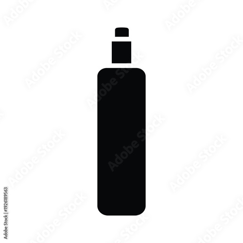 Black cosmetic bottle silhouette icon, black lotion bottle vector graphic, cosmetic spray bottle flat illustration, isolated on white background