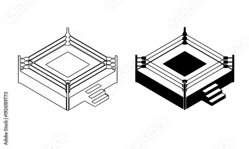Boxing and Wrestling Ring Outline Icon Set – Isometric Sports Arena Vector Design for Combat, Fight Championship, and Competition Concept Illustration