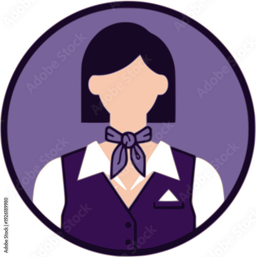 Flight Attendant Avatar Icon - Stewardess Air Hostess in Purple Airline Uniform