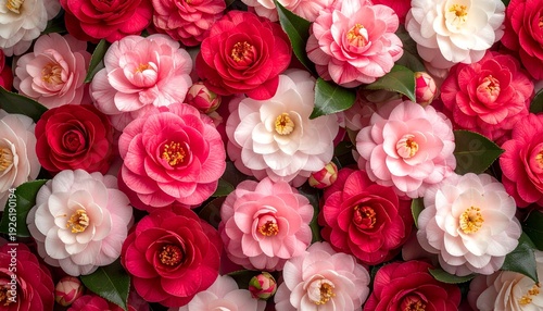 Vibrant flowers in full bloom overhead view