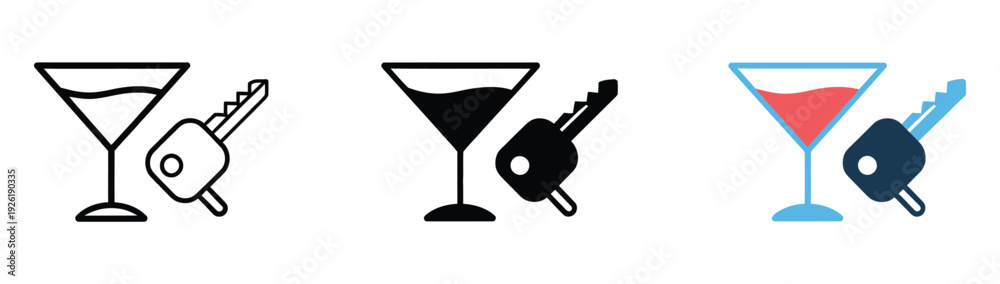 Εκτύπωση καμβά Drunk Driving Icon, Vector Illustration of Cocktail Glass with Car Key, Editable