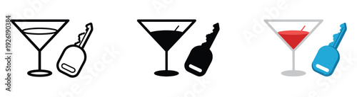 Drunk Driving Icon, Editable Vector Graphics Featuring Alcohol, Car Key, Traffic Safety Symbol