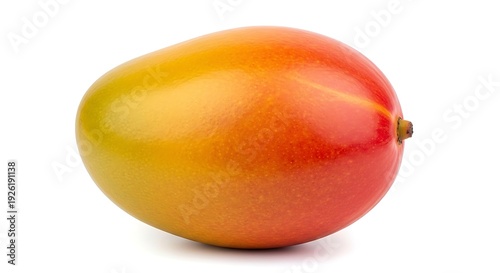 Ripe Mango with Yellow and Red Hues on White Background