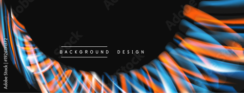 Abstract dynamic lines, vibrant orange, blue hues. Modern background design with blurred light effects, sleek presentation.