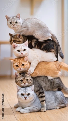 A pile of cats of all kinds　沢山積み重なったいろんな種類の猫たち