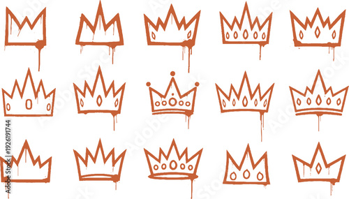 Collection of Hand Drawn Graffiti Style Crown Illustrations.