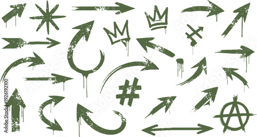 Graffiti Arrows and Symbols Collection Grunge Style.