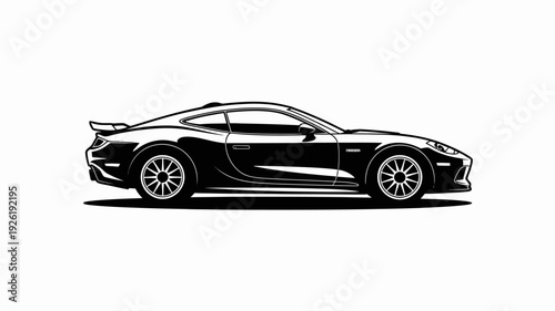 A sleek black sports car is shown in a side view illustration