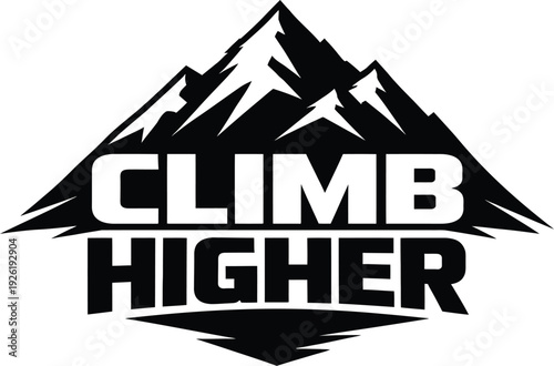 Man climbing higher over jagged mountain peaks at sunrise, reaching for success and achievement