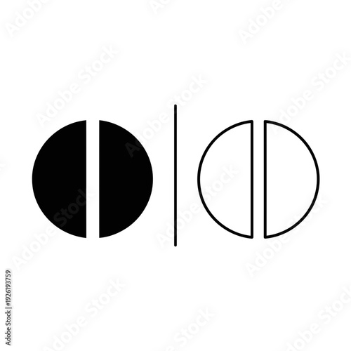 Scored Tablet Pill Medicine Flat Icon. Divided Circle Half Treatment Symbol in Minimalist Black and White Medication Vector Illustration.