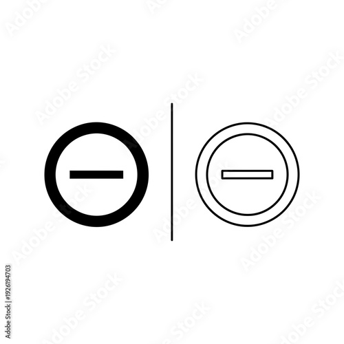 Remove button icon, minus symbol in circle, solid and outline vector graphics for UI design