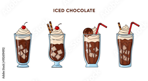 Four Glasses of Iced Chocolate Drink.