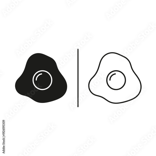 Delicious Fried Egg Breakfast Food Vector Icon in Flat Minimalist Black and White Design for Cooking and Restaurant Themes
