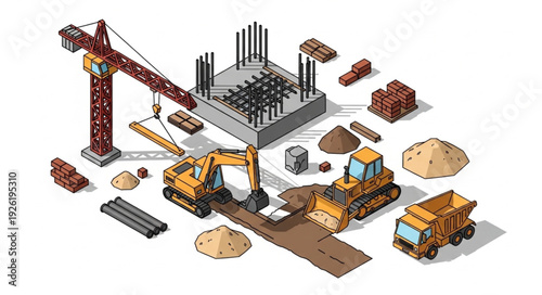 Construction Site with Heavy Machinery.