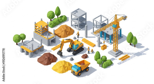 Construction Site with Heavy Machinery.