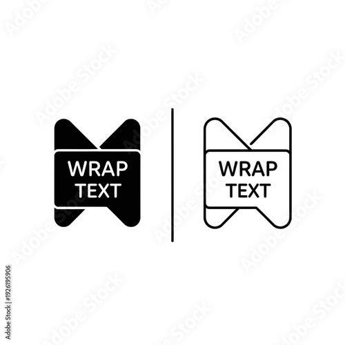 Text Wrap Formatting Icon Set for Document Editing and Graphic Design Software, Including Solid and Linear Vector Versions