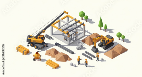 Construction Site with Heavy Machinery.
