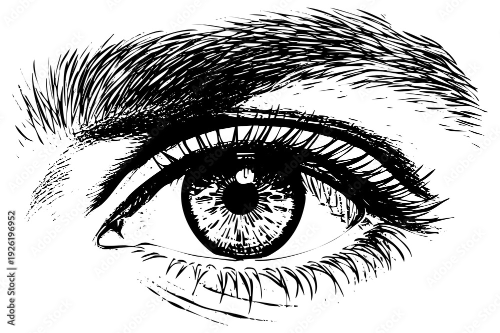 Obraz premium Intricate engraving art of a human eye with detailed shading and texture
