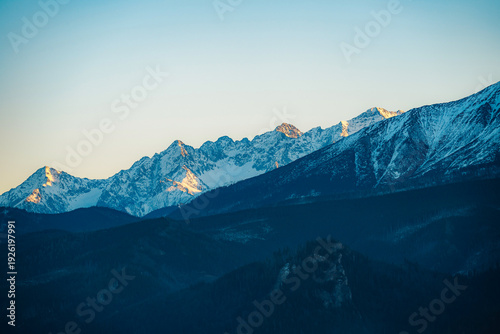 Zakopane Poland High Tatras Gubalowka view on Tatra mountains panorama. Scenic mountain view in Poland