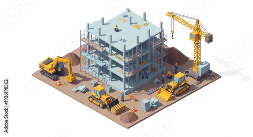 Construction Site with Heavy Machinery.