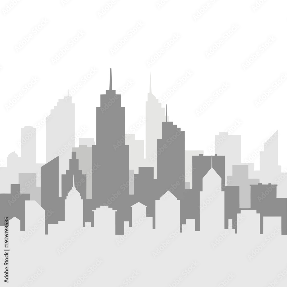 Obraz premium Modern City Skyline Silhouette, Urban Landscape, Architectural Design, Monochrome
