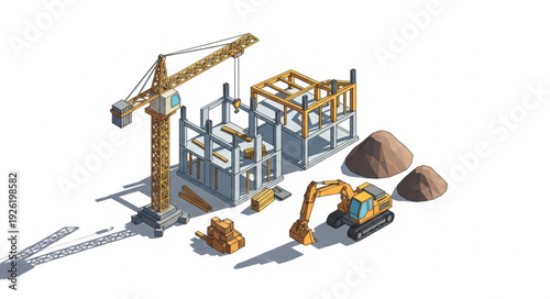 Construction Site with Heavy Machinery.