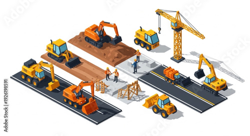 Construction Site with Heavy Machinery.