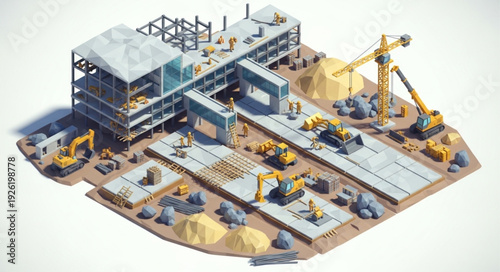 Construction Site with Heavy Machinery.