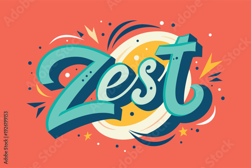 Vibrant Zest typography with dynamic design elements on orange background