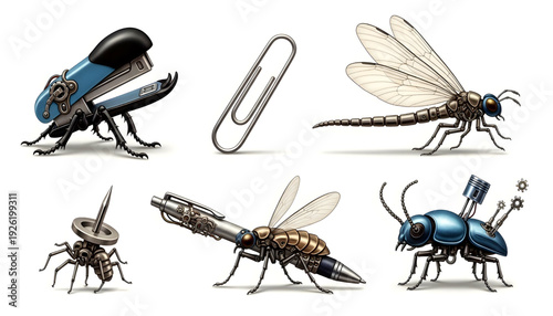 Insect icon set with paperclip