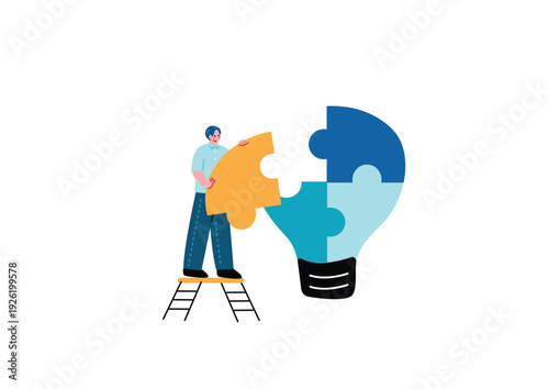パズルのピースをはめる男性のイラスト