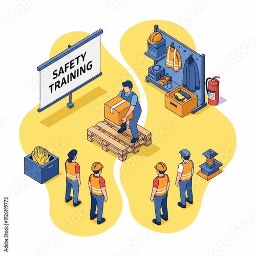Industrial workplace safety training and procedures for workers.