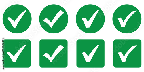 Green Checkmark Tick Icon with Checkbox, Approved Success Symbol, Verified Badge Sign Isolated on White Background, Editable Vector Illustration. Green Tick Icon .