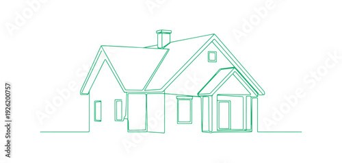 Continuous line art drawing style of an abstract country house. Minimalist linear design of a family home, presented on a white background. Vector illustration.
