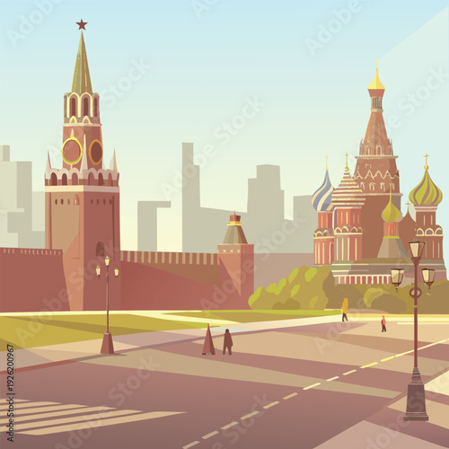 "Moscow Red Square Cartoon Illustration"